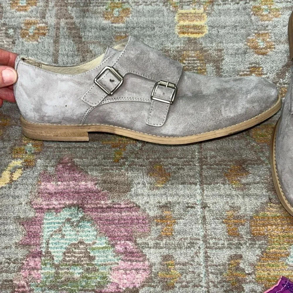 Oca loca grey suede double buckle dress shoes big boy sz 37 designer made in Spa